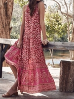 Women Ethnic Summer Vacation Polyester Natural No Elasticity Loose Sleeveless Regular Dresses