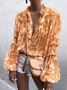 Women Floral Boho Spring/Fall Polyester V neck Daily Loose Long Sleeve Regular Shirts