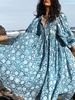 Women Floral Boho Summer V neck Natural No Elasticity Midi Regular Vacation Dresses