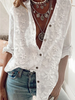 Women Floral Pattern Spring/Fall Linen Cotton Buttoned Natural Long Sleeve Regular Regular Blouses