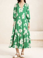 Women Floral Spring/Fall Vacation Lantern Sleeve No Elasticity Daily Maxi Long Sleeve Regular Dresses