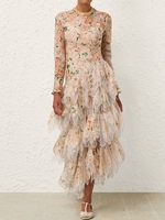 Women Floral Spring/Fall Vacation No Elasticity Vacation Long Sleeve A-Line Regular No Dresses