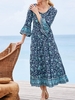 Women Floral Spring/Fall Vacation Polyester Loose Three Quarter Sleeve Crew Neck A-Line Regular Dresses