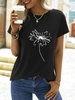 Women Floral Summer Casual Micro-Elasticity Jersey Short sleeve Fit Crew Neck H-Line T-shirts