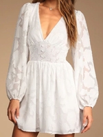 Women Floral Summer Urban No Elasticity Regular Fit Mid Waist Long Sleeve X-Line No Dresses