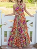 Women Floral Summer Vacation Halter Natural Micro-Elasticity Daily Loose No Dresses