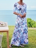Women Floral Summer Vacation Natural Micro-Elasticity Loose Half Sleeve H-Line No Dresses