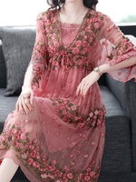 Women Floral Summer Vacation No Elasticity Loose Midi Half Sleeve Regular No Dresses