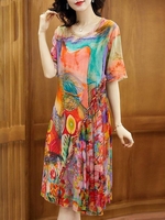 Women Floral Summer Vacation Polyester Daily Loose Short Sleeve Regular No Dresses