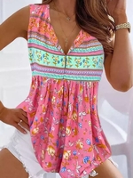 Women Floral Summer Vacation Polyester Micro-Elasticity Daily Loose Sleeveless Regular Tank Tops