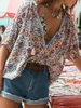 Women Floral Summer Vacation Polyester V neck No Elasticity Daily Half Sleeve H-Line Shirts