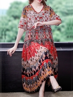 Women Floral Summer Vacation Split Joint No Elasticity Daily Loose Short Sleeve No Dresses