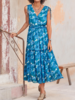 Women Floral Summer Vacation V neck Loose Maxi Sleeveless A-Line No Dresses