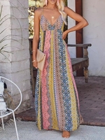 Women Floral Summer Vacation V neck Natural Regular Fit Maxi A-Line No Dresses