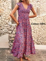 Women Geometric Boho Summer Cotton Daily Maxi H-Line Regular No Dresses