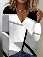 Women Geometric Casual Spring Polyester Natural Loose Best Sell Long sleeve Regular T-shirt