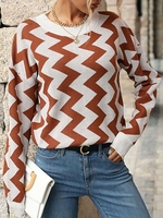 Women Geometric Casual Spring/Fall Micro-Elasticity Loose Crew Neck Regular H-Line Regular Sweaters