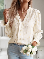 Women Geometric Casual Spring/Fall Polyester Daily Loose Long Sleeve H-Line Regular Shirts
