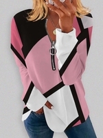 Women Geometric Casual Spring/Fall Polyester Daily Loose Long Sleeve H-Line Regular Sweatshirts