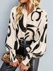 Women Geometric Casual Spring/Fall Polyester Loose Long Sleeve Regular H-Line Shirt Collar Blouses
