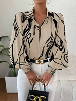 Women Geometric Casual Spring/Fall Polyester No Elasticity Daily Regular Regular Shirt Collar Blouses