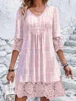 Women Geometric Casual Spring/Fall Polyester V neck Natural Daily Short H-Line Dresses