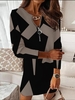 Women Geometric Casual Spring/Fall Zipper Natural Daily Loose Short Long Sleeve Dresses