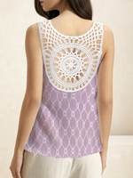 Women Geometric Casual Summer Cotton V neck Micro-Elasticity Daily Sleeveless H-Line Tank Tops