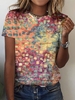 Women Geometric Casual Summer Micro-Elasticity Jersey Short sleeve Crew Neck Regular Regular T-shirts