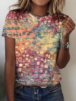 Women Geometric Casual Summer Micro-Elasticity Jersey Short sleeve Crew Neck Regular Regular T-shirts
