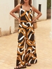 Women Geometric Casual Summer No Elasticity Loose Sleeveless Cold Shoulder Long H-Line Jumpsuits