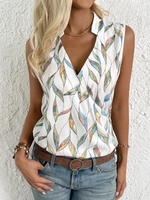 Women Geometric Casual Summer Polyester Daily Loose Best Sell Sleeveless Regular Shirts