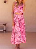 Women Geometric Casual Summer Polyester Natural Daily Sleeveless Top With Skirt Regular Two-Piece Sets