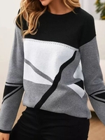 Women Geometric Casual Winter Heavyweight Micro-Elasticity Daily Long Sleeve Crew Neck Regular Sweaters