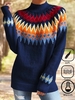 Women Geometric Ethnic Winter Loose Best Sell Long Sleeve Yarn/Wool yarn Mid-long H-Line Sweaters