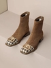 Women Houndstooth Autumn Elegant Metal Zipper Party Square Toe Fabric Rubber Fashion Boots