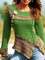 Women Knitted Vintage Shift Plain Sweaters