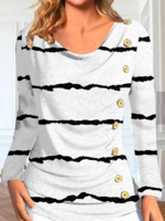 Women Leopard Casual Spring/Fall Jersey Micro-Elasticity Daily Regular Fit Crew Neck Regular Shirts