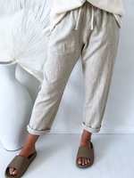 Women Plain All Season Linen No Elasticity Ankle Pants Turnip pants Cotton T-Line Regular Pants