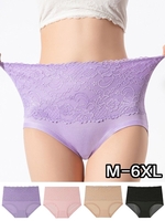 Women Plain All Season Simple Cotton Lace High Waist Lightweight Briefs PINS Style Briefs