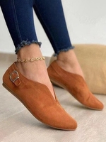 Women Plain All Season Simple Flat Heel Closed Toe PINS Style Faux Suede Pu Slip On Flats