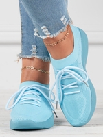 Women Plain Sports All Season Breathable Sports & Indoor Flat Heel Mesh Fabric Fly Woven Shoes EVA Sneakers