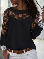 Women Plain Spring Party Lace Daily Long sleeve Regular H-Line Regular Tops