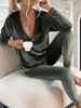 Women Plain Spring Party V neck Natural Micro-Elasticity Loose Long sleeve Regular Two Piece Sets