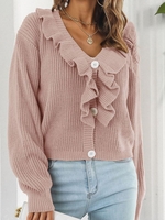 Women Plain Spring/Fall Elegant V neck Acrylic Micro-Elasticity Long Sleeve Crop Regular Cardigans