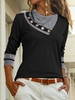 Women Plain Spring/Fall Simple Micro-Elasticity Asymmetrical Long sleeve Regular H-Line SD T-shirts