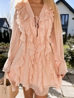 Women Plain Spring/Fall Vacation V neck Vacation Loose Long Sleeve A-Line Regular Dresses