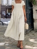 Women Plain Summer Linen Natural Breathable Daily Midi Short sleeve No Dresses