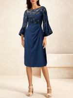 Women Plain Summer Party Natural Party Loose Lace Crew Neck H-Line Dresses