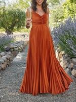 Women Plain Summer Simple Polyester No Elasticity Wedding Maxi Regular No Dresses